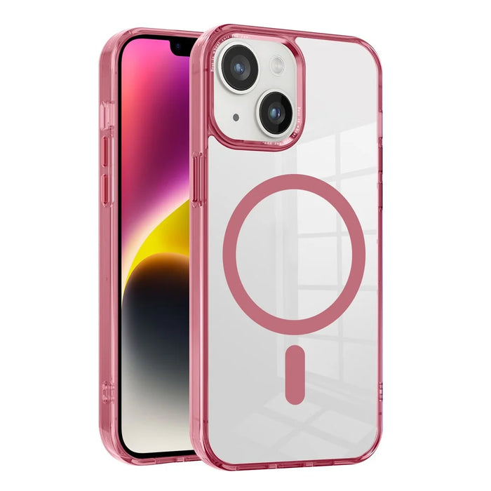 For iPhone 14 Plus Clear Case PC + TPU Phone Cover Compatible with MagSafe - Pink - 1