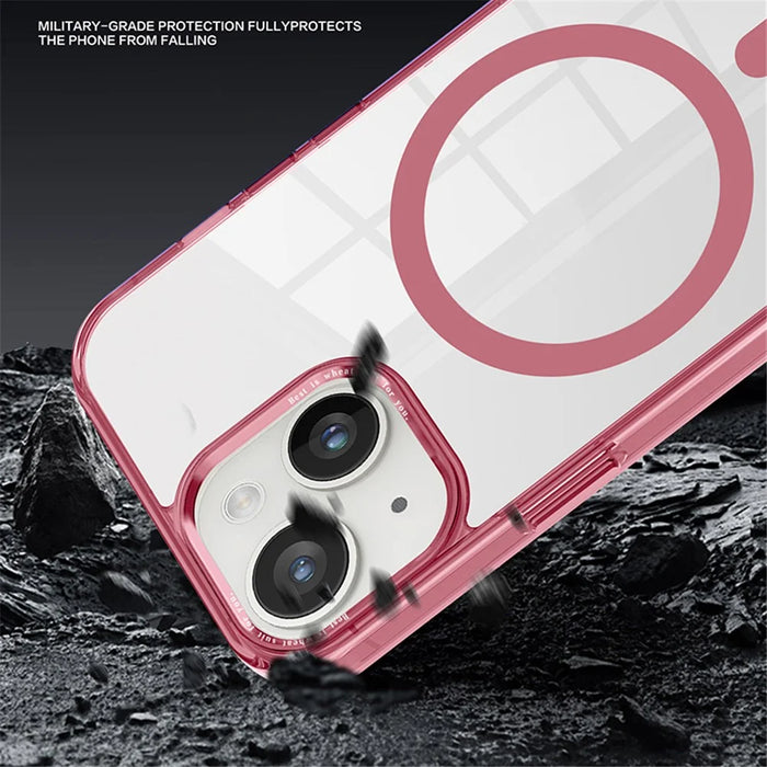 For iPhone 14 Plus Clear Case PC + TPU Phone Cover Compatible with MagSafe - Pink - 4