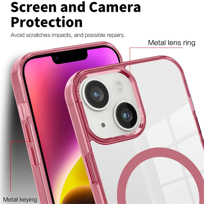 For iPhone 14 Plus Clear Case PC + TPU Phone Cover Compatible with MagSafe - Pink - 5