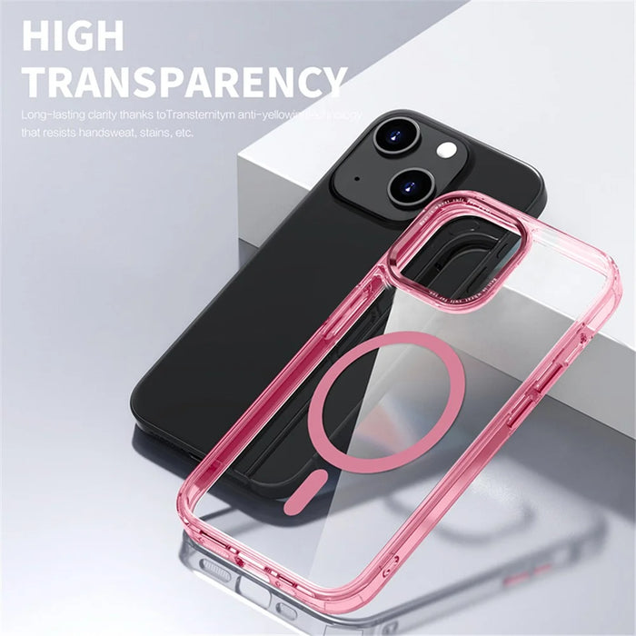 For iPhone 14 Plus Clear Case PC + TPU Phone Cover Compatible with MagSafe - Pink - 6