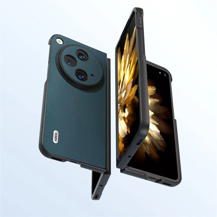 ABEEL For OnePlus Open Case Genuine Cow Leather+PC Protective Phone Cover - Green - 2