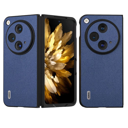 ABEEL For OnePlus Open Case Genuine Cow Leather + PC Litchi Texture Cover - Blue - 1