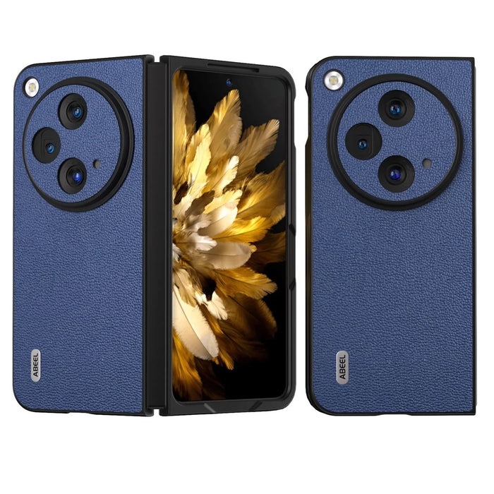 ABEEL For OnePlus Open Case Genuine Cow Leather + PC Litchi Texture Cover - Blue - 1