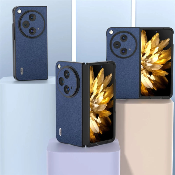 ABEEL For OnePlus Open Case Genuine Cow Leather + PC Litchi Texture Cover - Blue - 4