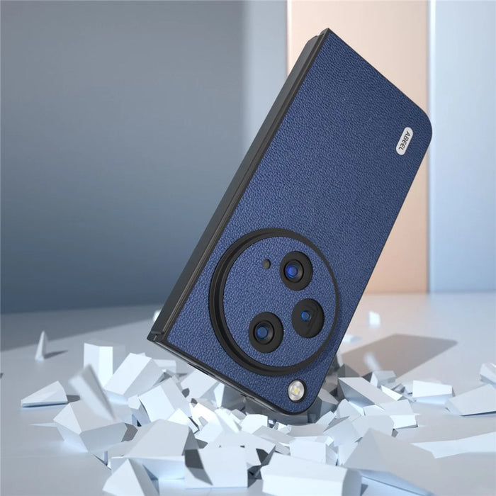 ABEEL For OnePlus Open Case Genuine Cow Leather + PC Litchi Texture Cover - Blue - 5