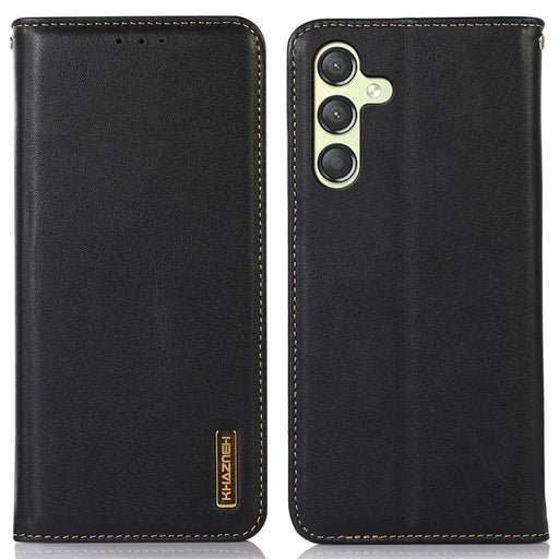 KHAZNEH For Samsung Galaxy A25 5G (Global) (161.0 x 76.5 x 8.3mm) Case Genuine Cow Leather Wallet Phone Cover - Black - 1