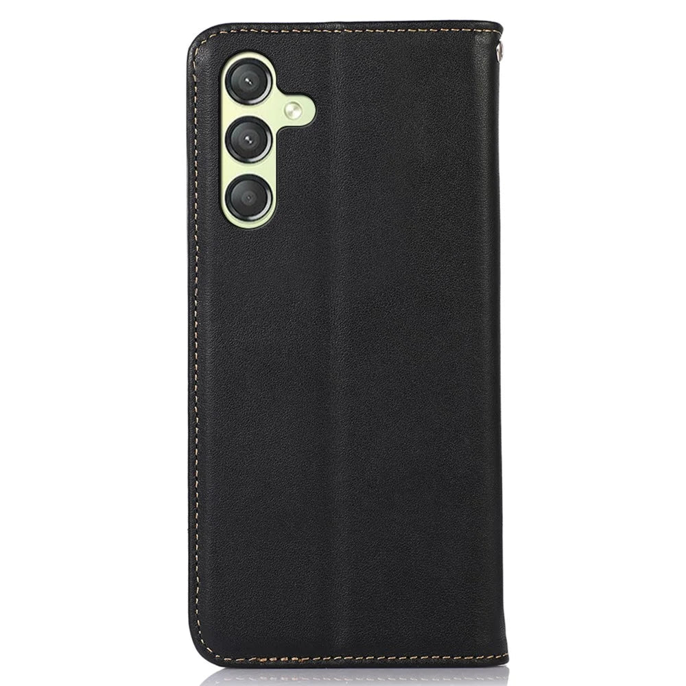 KHAZNEH For Samsung Galaxy A25 5G (Global) (161.0 x 76.5 x 8.3mm) Case Genuine Cow Leather Wallet Phone Cover - Black - 7