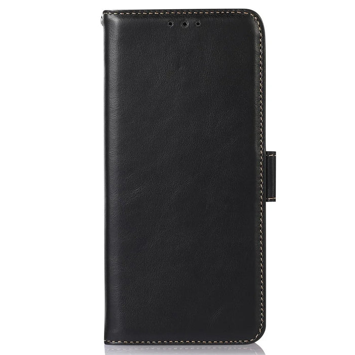 For Samsung Galaxy A25 5G (Global) (161.0 x 76.5 x 8.3mm) Case Genuine Cow Leather Folio Phone Cover with RFID Blocking - Black - 7