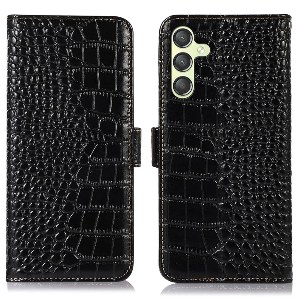 For Samsung Galaxy A25 5G (Global) (161.0 x 76.5 x 8.3mm) Case RFID Blocking Wallet Flip Phone Cover - Black - 1