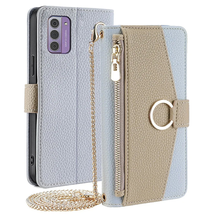 For Nokia G42 Case Zipper Pocket PU Leather Crossbody Phone Cover - Blue - 1
