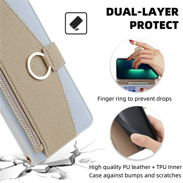 For Nokia G42 Case Zipper Pocket PU Leather Crossbody Phone Cover - Blue - 5