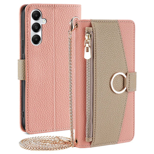 For Samsung Galaxy A05s 4G Case PU Leather Flip Cover with Makeup Mirror - Pink - 1