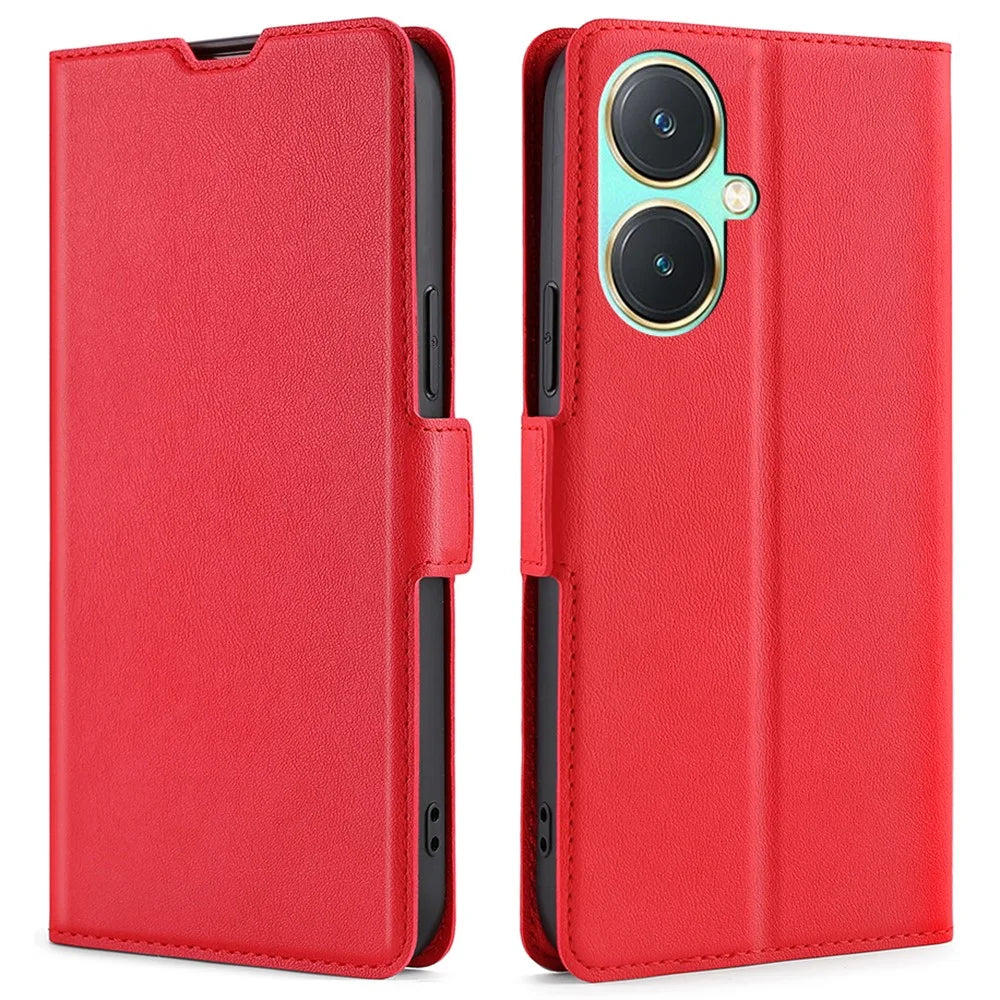 For vivo Y27 4G Case Ultra Thin Leather Card Slot Smart Phone Cover - Red - 1