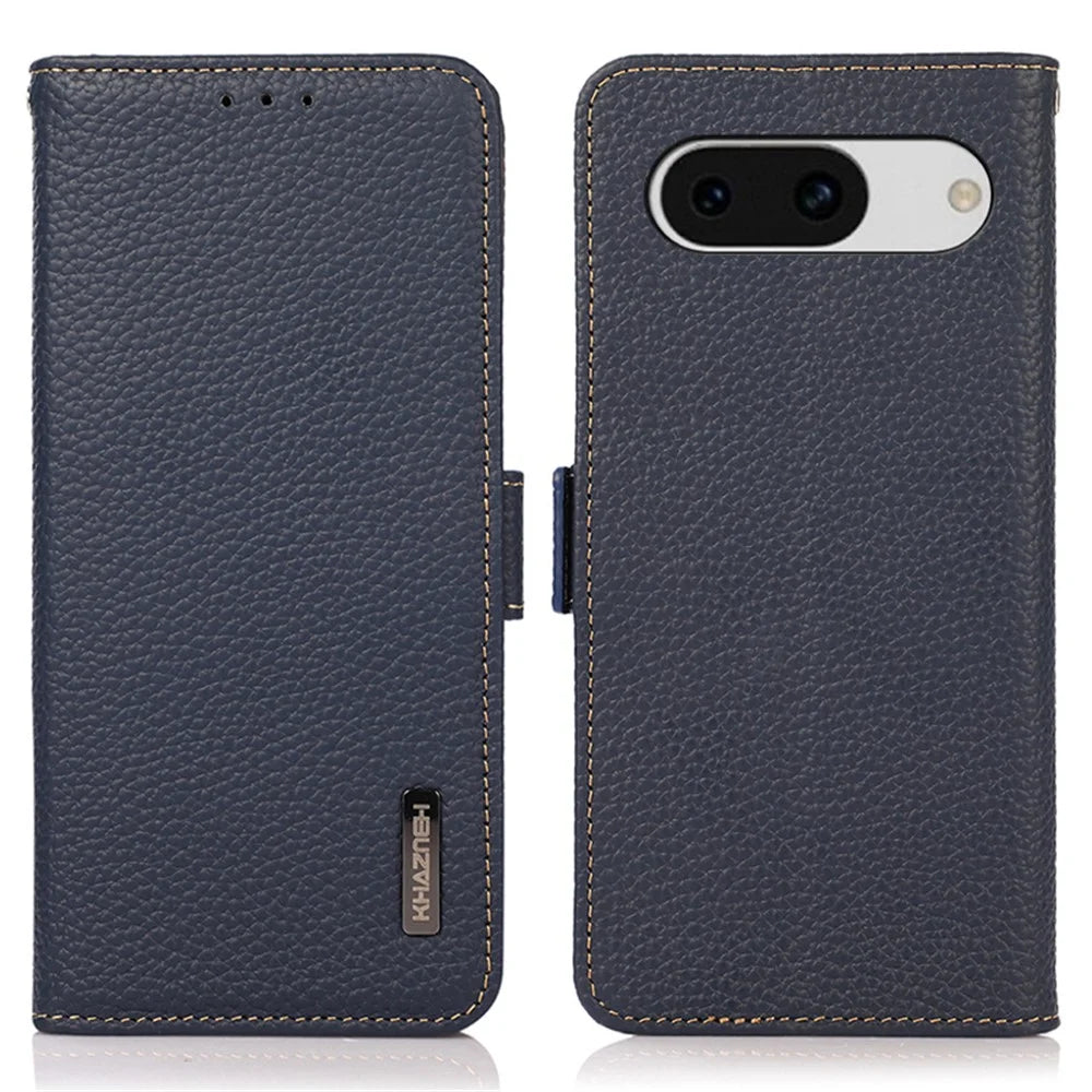KHAZNEH For Google Pixel 8a Case RFID Blocking Wallet Stand Phone Cover - Blue - 1