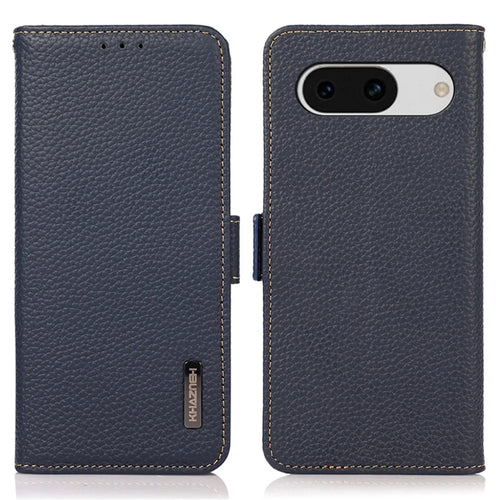 KHAZNEH For Google Pixel 8a Case RFID Blocking Wallet Stand Phone Cover - Blue - 1