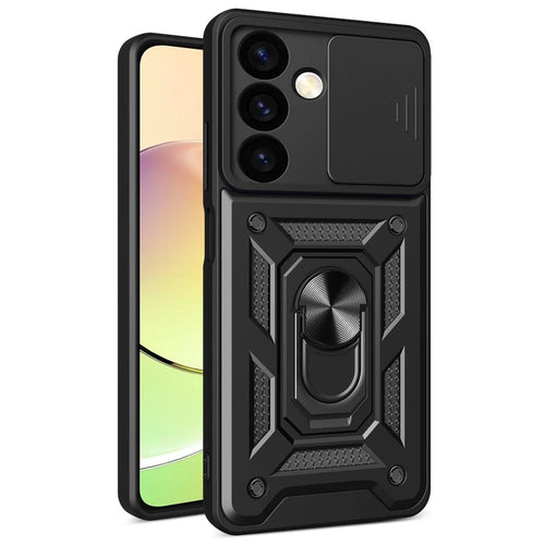 For Samsung Galaxy S24 Case Anti-drop Slide Lens Protection Scratch-resistant PC+TPU Phone Cover - Black - 1