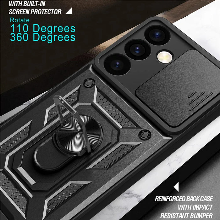 For Samsung Galaxy S24 Case Anti-drop Slide Lens Protection Scratch-resistant PC+TPU Phone Cover - Black - 7