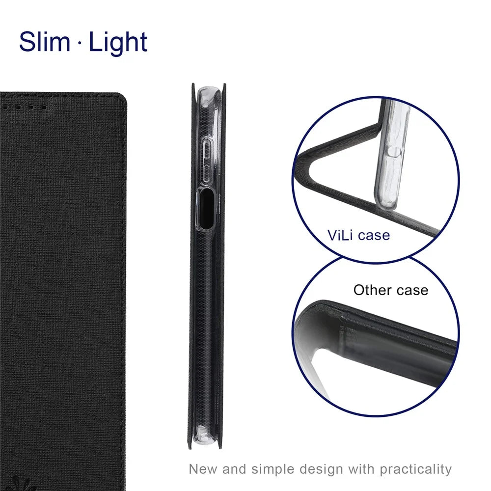 VILI DMX Series For Samsung Galaxy S23 FE Case PU Leather Card Slot Phone Cover - Black - 5