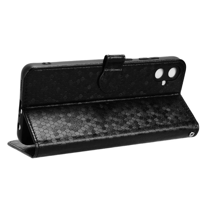 For Samsung Galaxy A05 4G Case Imprinted PU Leather Wallet Phone Shell with Strap - Black - 3