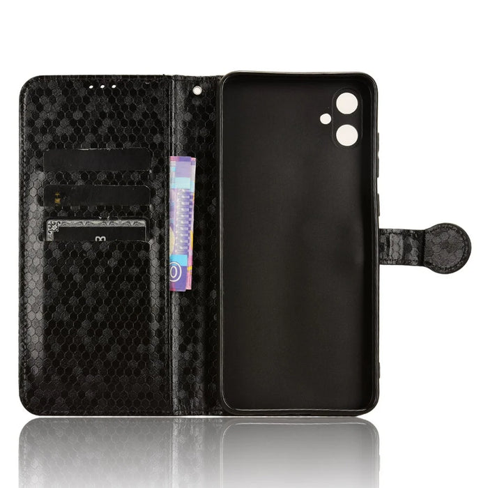 For Samsung Galaxy A05 4G Case Imprinted PU Leather Wallet Phone Shell with Strap - Black - 4