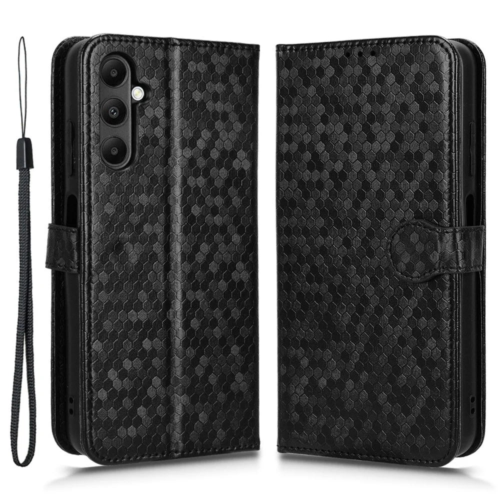 For Samsung Galaxy A05s 4G Wallet Case Anti-Drop PU Leather Flip Cover with Strap - Black - 1
