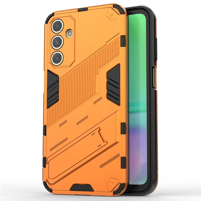 For Samsung Galaxy A15 4G Case Scratch-resistant PC+TPU Kickstand Smart Phone Cover - Orange - 1