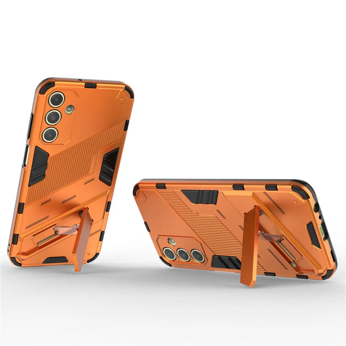 For Samsung Galaxy A15 4G Case Scratch-resistant PC+TPU Kickstand Smart Phone Cover - Orange - 2