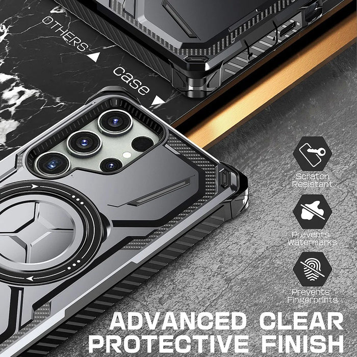 For Samsung Galaxy S22 Ultra 5G Case Ring Kickstand Magnetic Phone Cover - Black - 6