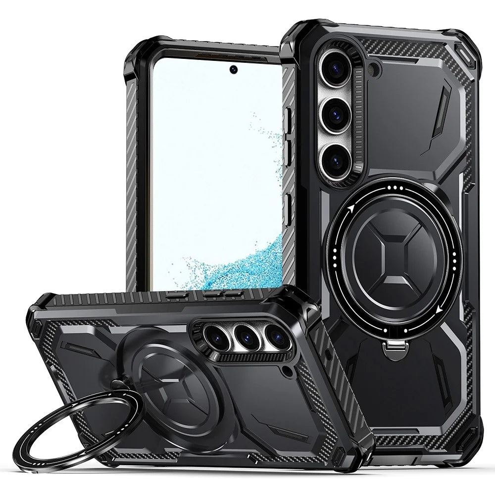 For Samsung Galaxy S22 5G Case Kickstand Magnetic Military-Grade Armor Phone Cover - Black - 1