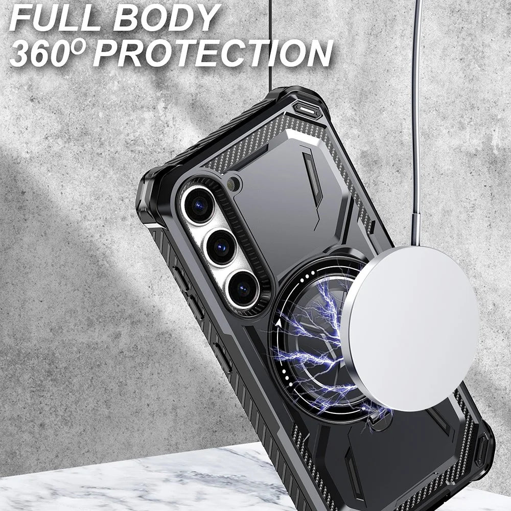 For Samsung Galaxy S22 5G Case Kickstand Magnetic Military-Grade Armor Phone Cover - Black - 6