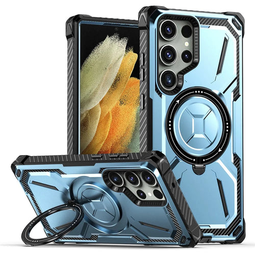 For Samsung Galaxy S21 Ultra 5G Case PC+TPU Magnetic Kickstand Phone Cover - Baby Blue - 1