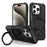 For iPhone 15 Pro Max Ring Kickstand Case TPU + PC Magnetic Phone Cover - Black - 1