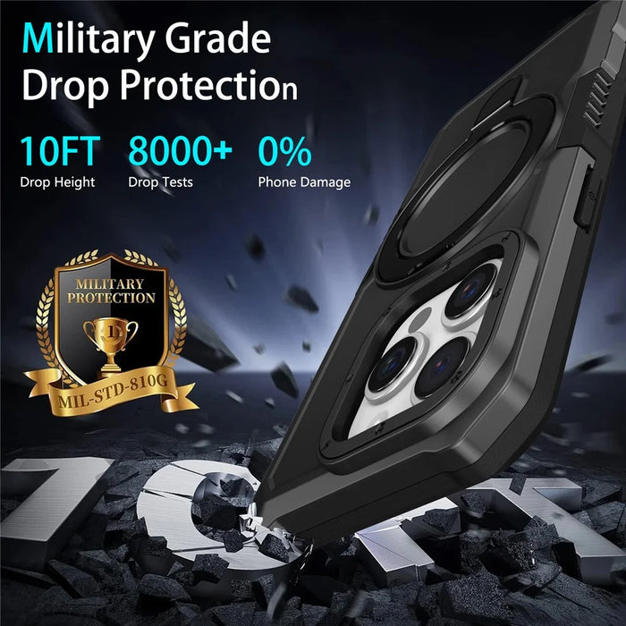 For iPhone 15 Pro Max Ring Kickstand Case TPU + PC Magnetic Phone Cover - Black - 2