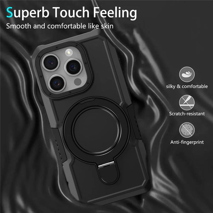 For iPhone 15 Pro Max Ring Kickstand Case TPU + PC Magnetic Phone Cover - Black - 3
