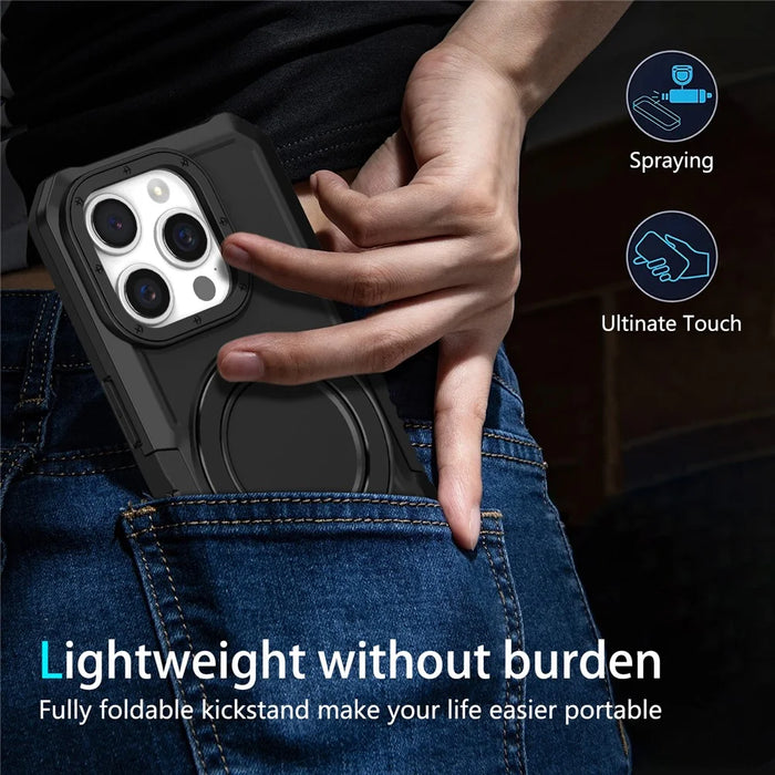 For iPhone 15 Pro Max Ring Kickstand Case TPU + PC Magnetic Phone Cover - Black - 5