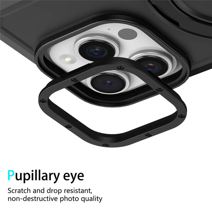 For iPhone 15 Pro Max Ring Kickstand Case TPU + PC Magnetic Phone Cover - Black - 6