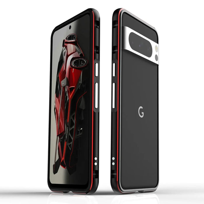 For Google Pixel 8 Pro Case Slim Fit Metal Frame Bumper Cover - Black+Red - 1