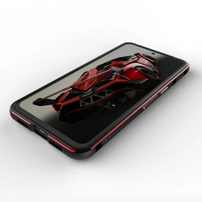For Google Pixel 8 Pro Case Slim Fit Metal Frame Bumper Cover - Black+Red - 3
