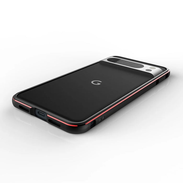 For Google Pixel 8 Pro Case Slim Fit Metal Frame Bumper Cover - Black+Red - 4
