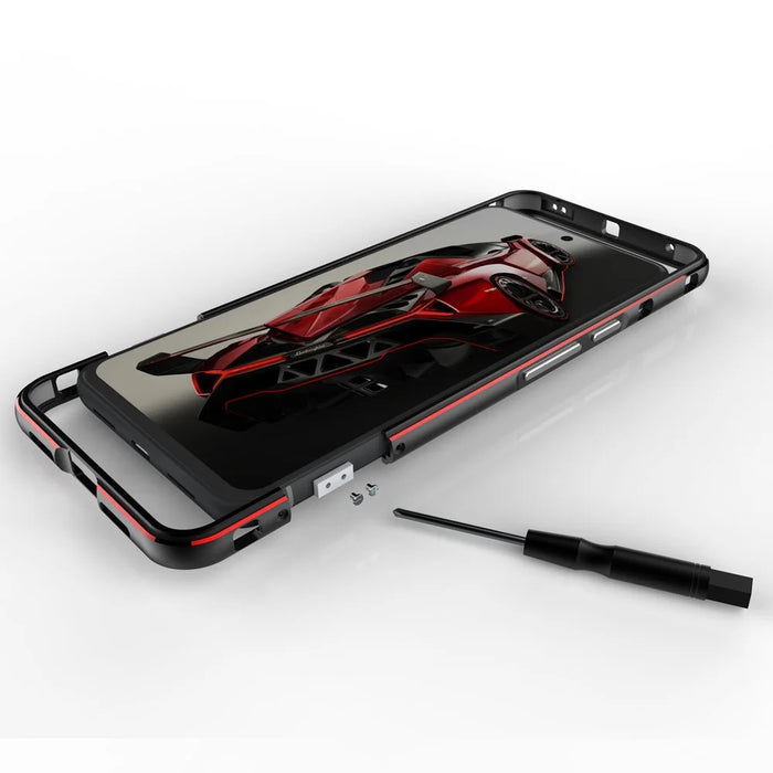 For Google Pixel 8 Pro Case Slim Fit Metal Frame Bumper Cover - Black+Red - 7
