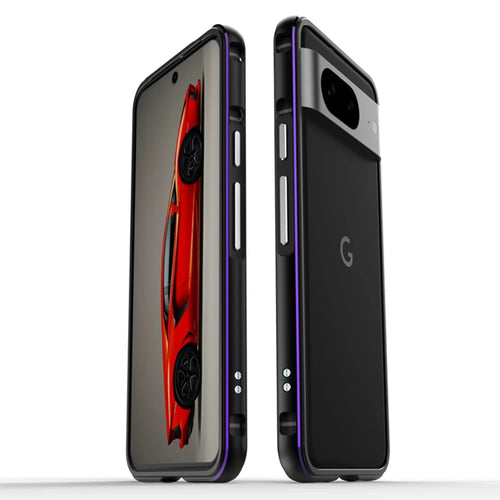 For Google Pixel 8 Case Shock Absorbent Metal Frame Bumper Cover - Black+Purple - 1