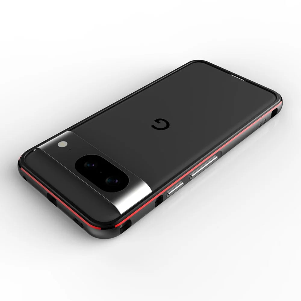 For Google Pixel 8 Case Shock Absorbent Metal Frame Bumper Cover - Black+Purple - 4