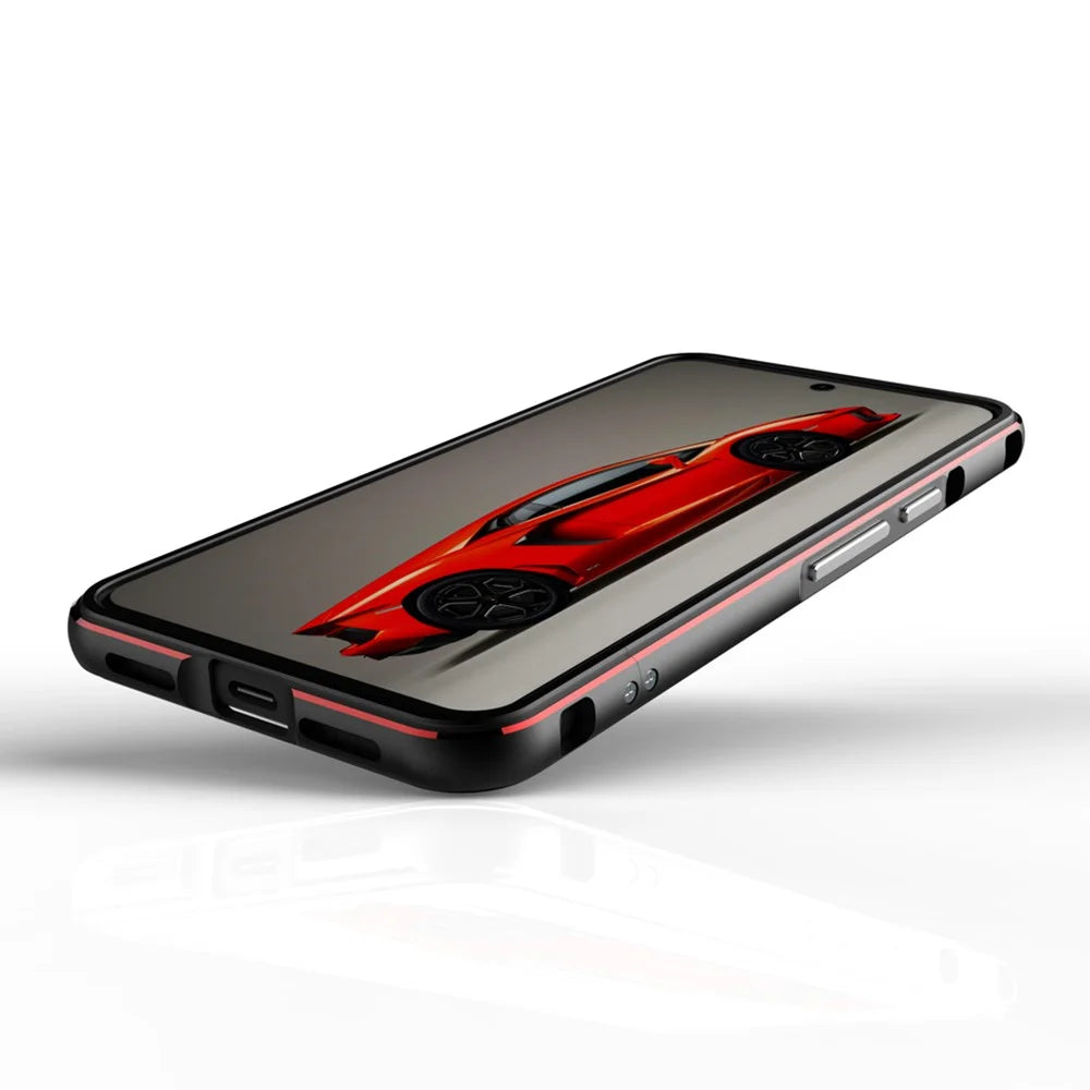 For Google Pixel 8 Case Shock Absorbent Metal Frame Bumper Cover - Black+Purple - 5