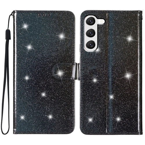 For Samsung Galaxy S24 Case Glittery PU Leather Anti-drop Wallet Cover - Black - 1