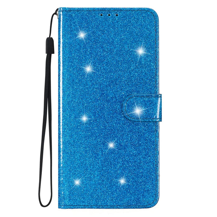 For Samsung Galaxy S24+ Case Glittery Phone Cover with Wallet Stand - Blue - 6