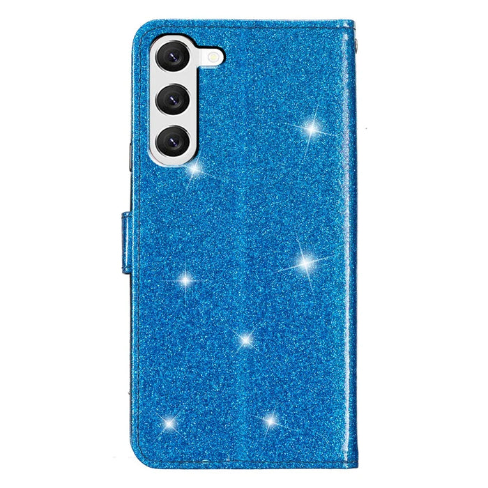 For Samsung Galaxy S24+ Case Glittery Phone Cover with Wallet Stand - Blue - 7