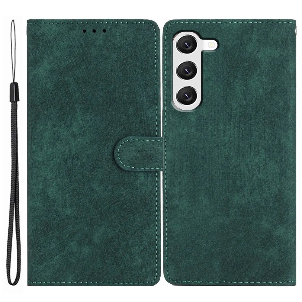 For Samsung Galaxy S24+ Case Solid Color Leather Stand Phone Cover - Green - 1