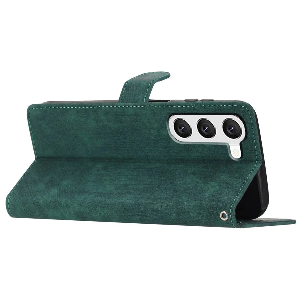 For Samsung Galaxy S24+ Case Solid Color Leather Stand Phone Cover - Green - 3