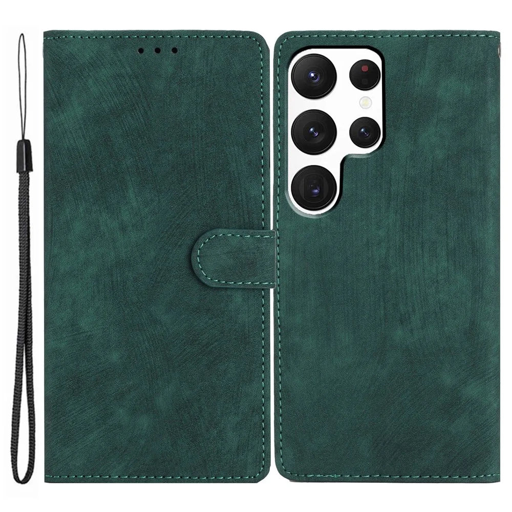For Samsung Galaxy S24 Ultra Case Skin-touch Wallet Leather Phone Cover - Green - 1