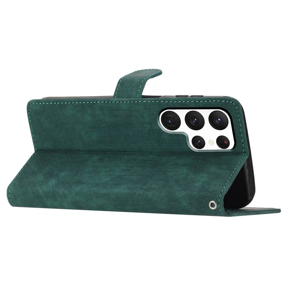 For Samsung Galaxy S24 Ultra Case Skin-touch Wallet Leather Phone Cover - Green - 3